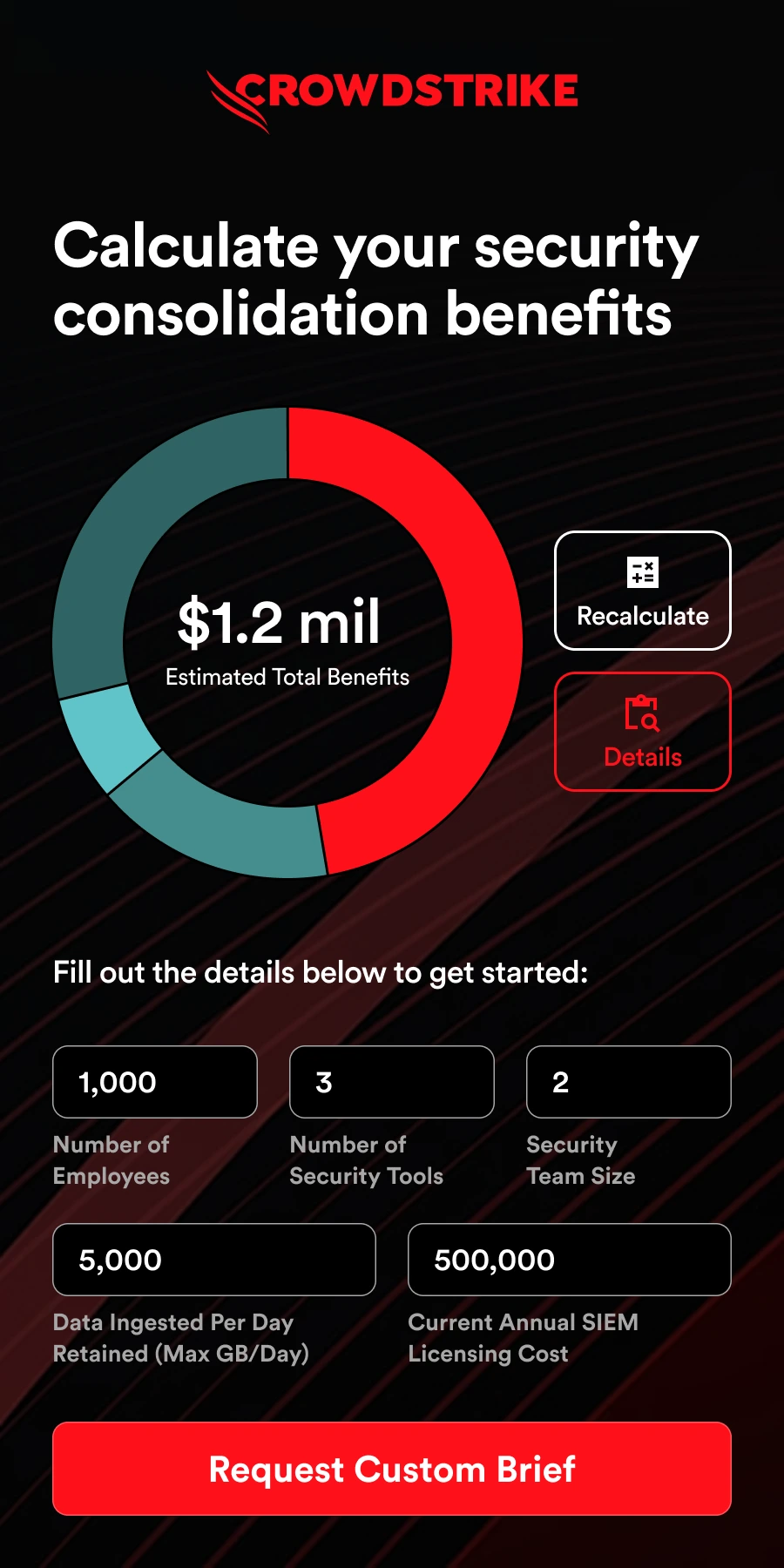 CrowdStrike: a calculator that totals an estimated saving from five figures the reader types in