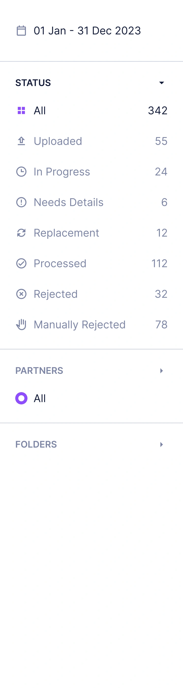 Portal sidebar: documents grouped by category, so a stage is one click away