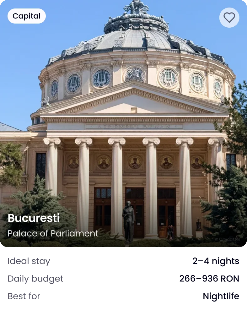 Bucuresti: a capital, two to four nights, 266 to 936 RON a day, best for nightlife