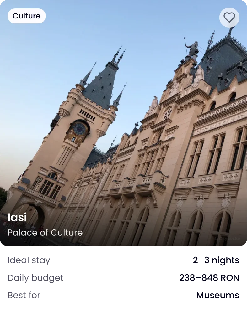 Iasi: culture, two to three nights, 238 to 848 RON a day, best for museums