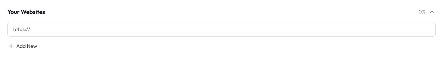 The website context panel: add a brand URL, then work through its foundation, context and media