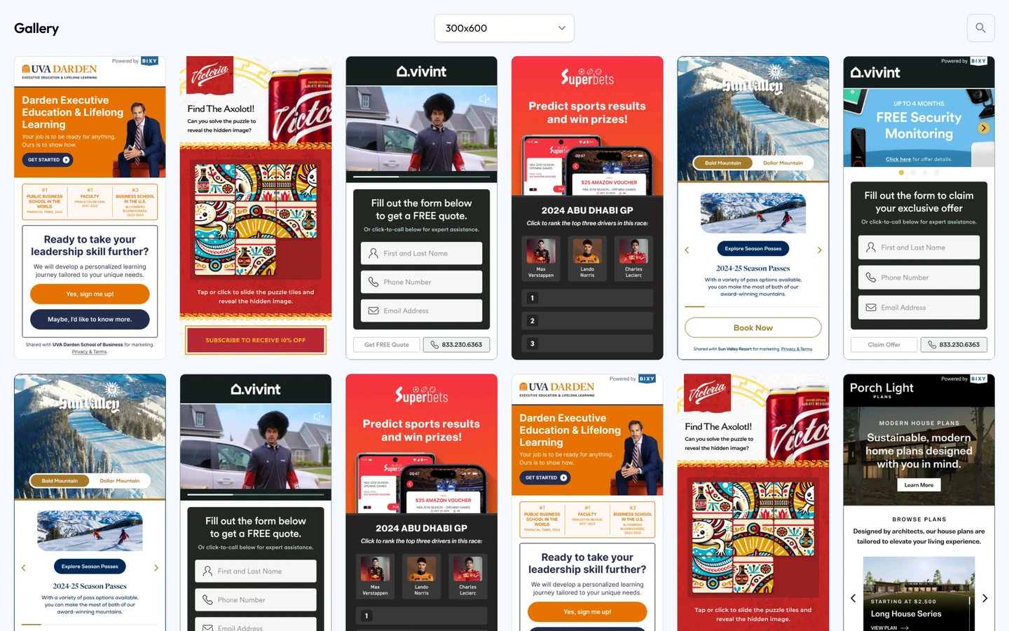 The template gallery, dozens of layouts across brands and objectives