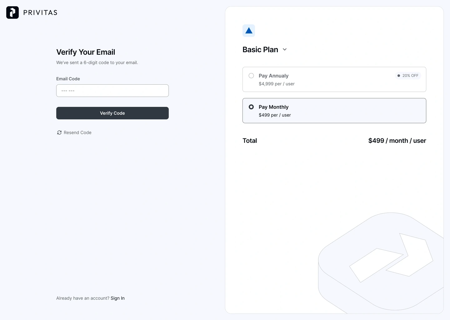 Onboarding: verifying an email address before the first sign-in