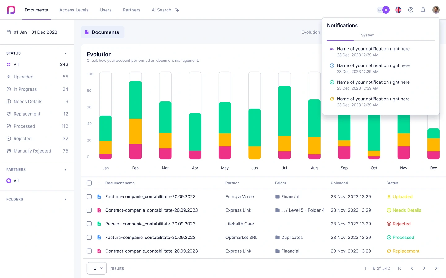 Portal: documents grouped by category