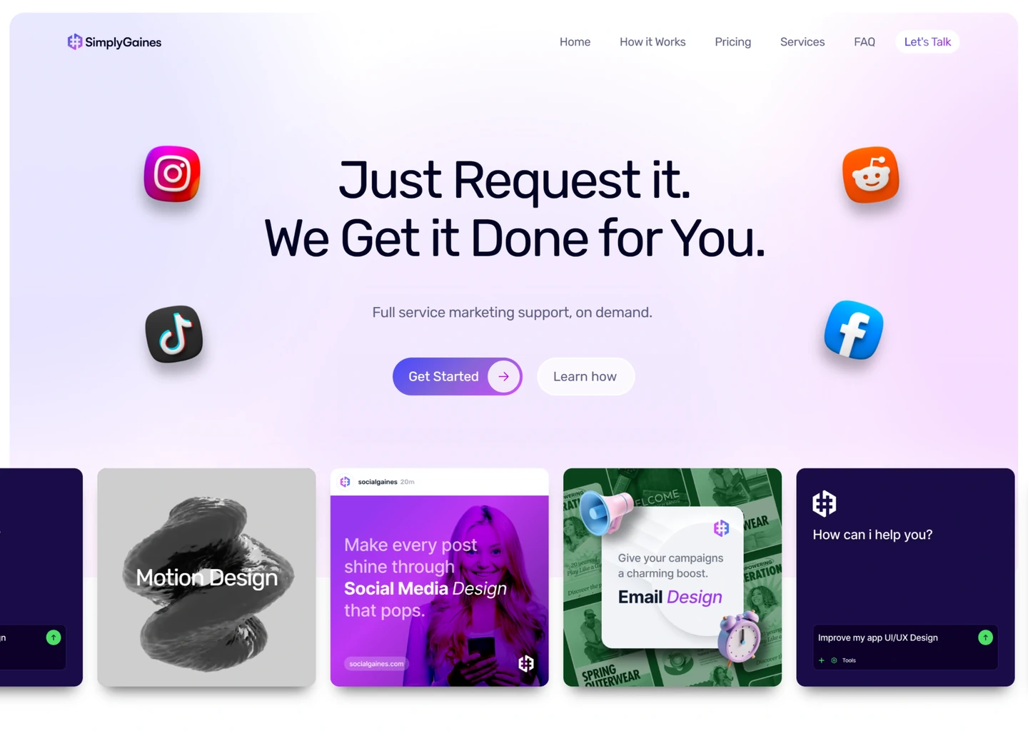 The SimplyGaines marketing site, the sibling product, designed and shipped in Framer