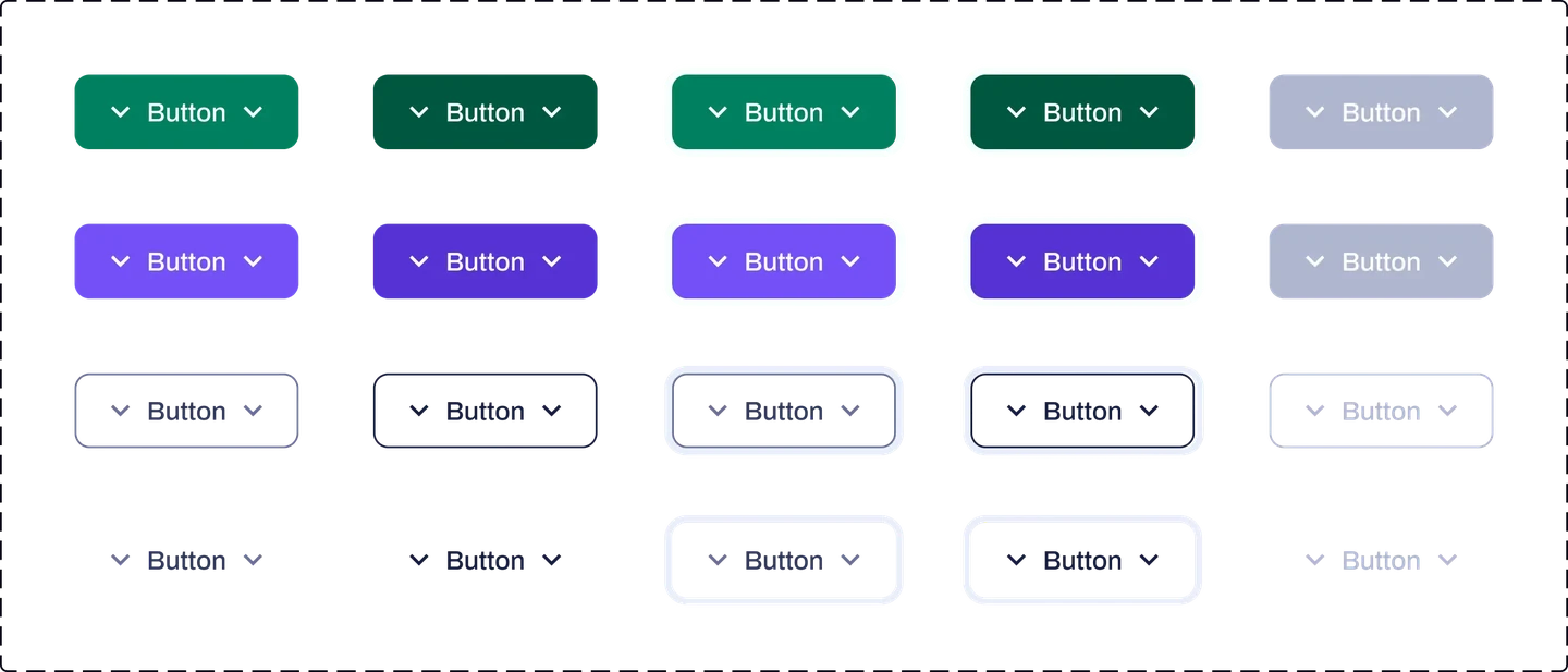 Design-system buttons: the same component in tinyEmail green and tinyAlbert purple