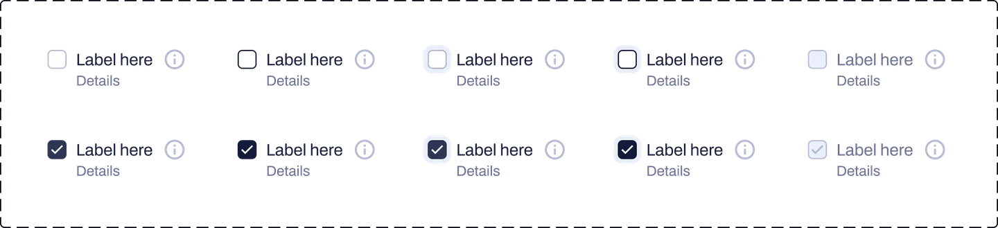 Design-system checkboxes with checked, unchecked and disabled states