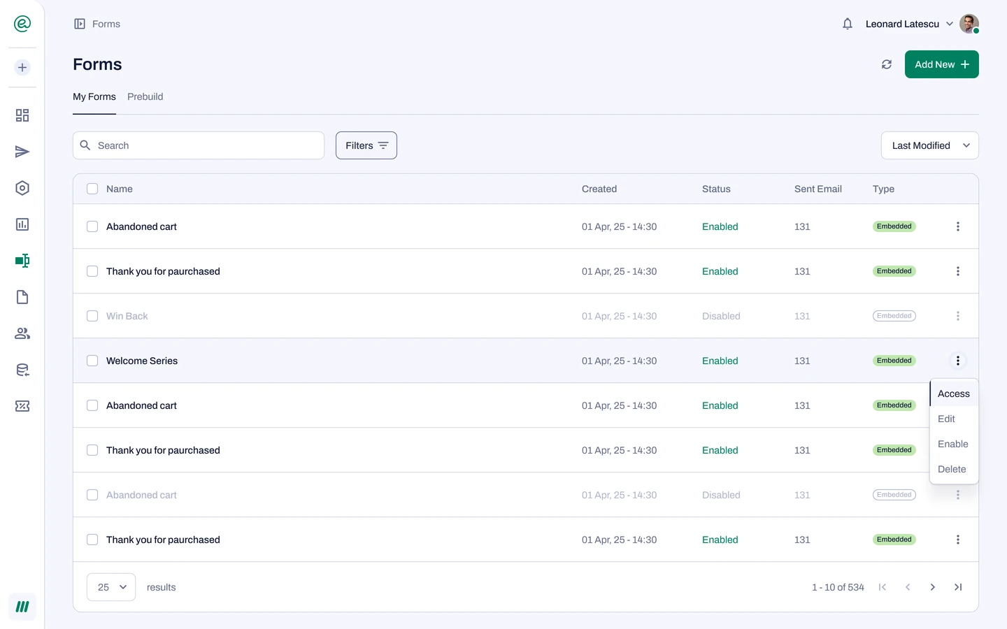 tinyEmail Forms on desktop: embedded forms and their status